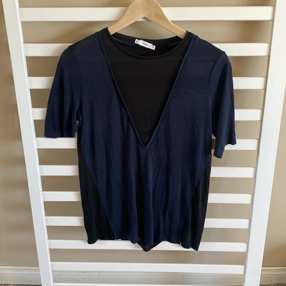 VINCE COLORBLOCK TWO TONE LAYER WOMEN TEE SIZE XS